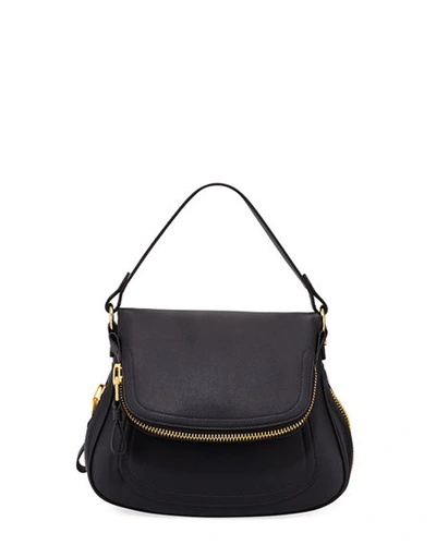 Tom Ford Jennifer Medium Double Strap Bag In Grained Leather In Black
