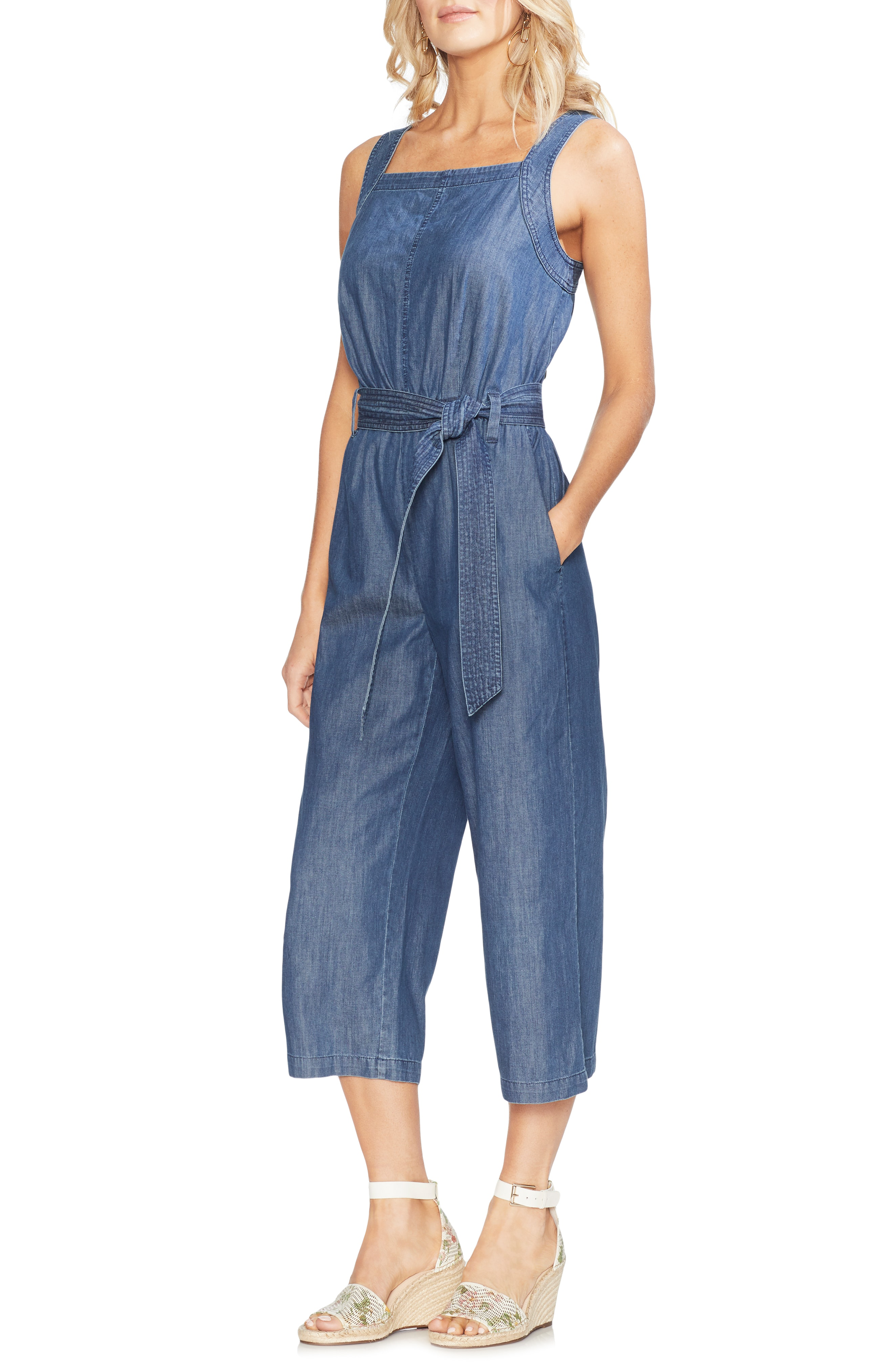 vince camuto belted crop jumpsuit