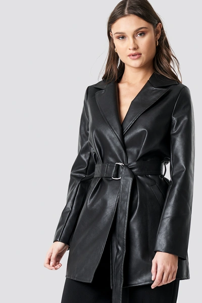 Shop Na-kd Pu Leather Belted Jacket Black