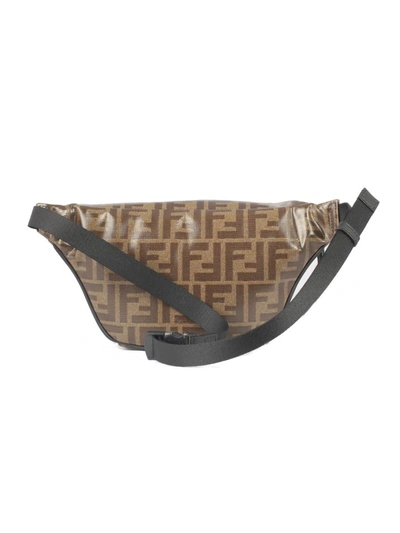 Shop Fendi Logo Printed Belt Bag In Tw Mogano Panna Black