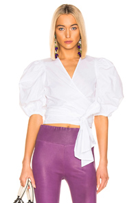 ganni olayan poplin wrap top