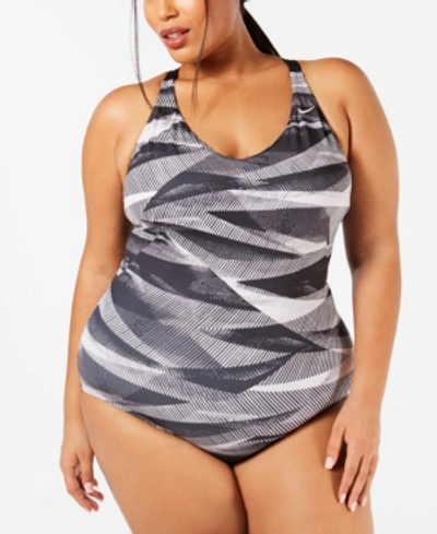 Nike Plus Size Line Up Printed Cross-back One-piece Swimsuit Women's  Swimsuit In Black | ModeSens