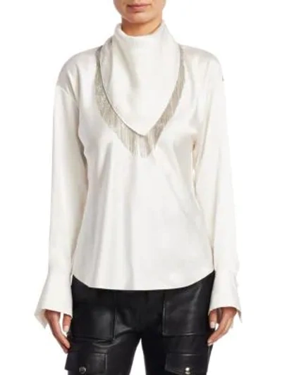 Shop Alexander Wang Ball Chain Fringe Scarf Blouse In Ivory