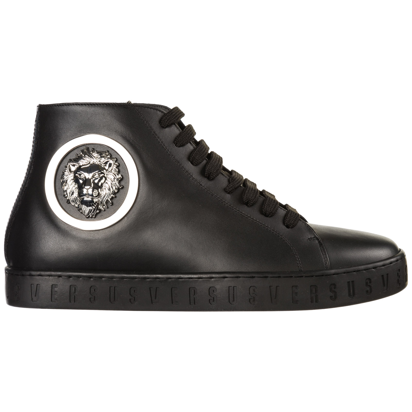 mens black leather high top trainers