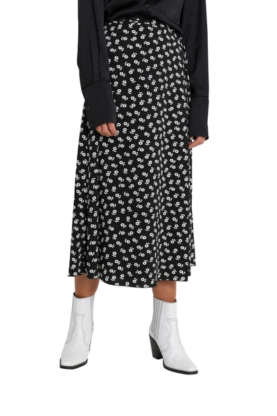 Shop Alexa Chung Floral Midi Skirt In Bianco/nero