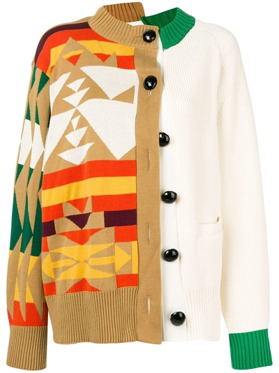 Shop Sacai Asymmetric Knit Cardigan - Neutrals