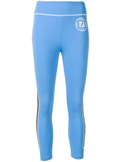 Shop Fendi Logo Stripe Leggings - Blue