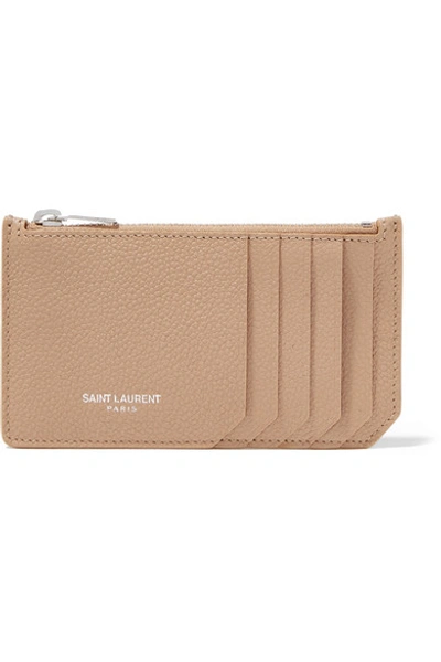 Shop Saint Laurent Textured-leather Cardholder In Brown