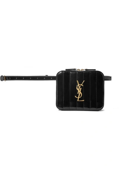 Shop Saint Laurent Vicky Quilted Patent-leather Belt Bag In Black