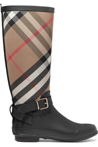 Shop Burberry Checked Cotton-canvas And Rubber Rain Boots In Black