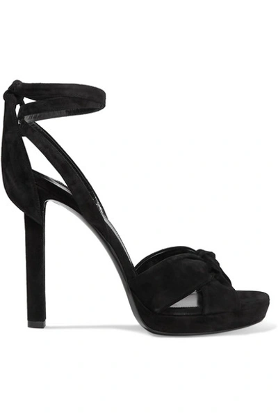 Shop Saint Laurent Hall Bow-detailed Suede Platform Sandals In Black