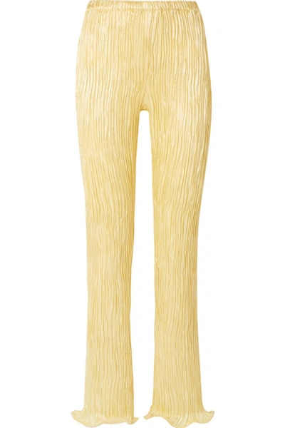 Shop Sies Marjan Karolina Ruffled Plissé Linen-blend Straight-leg Pants In Pastel Yellow