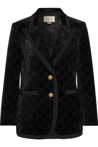 Shop Gucci Grosgrain-trimmed Metallic Velvet-jacquard Blazer In Black