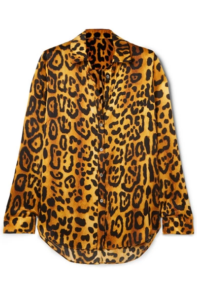 Shop Adam Lippes Leopard-print Hammered Silk-crepe Shirt In Brown