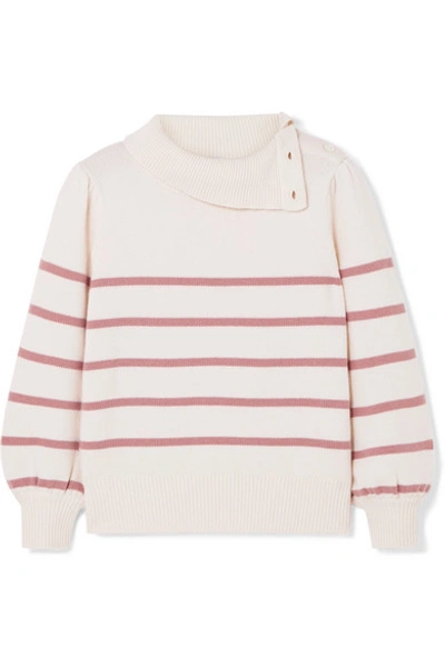 Shop Co Striped Wool And Cashmere-blend Sweater In Ivory