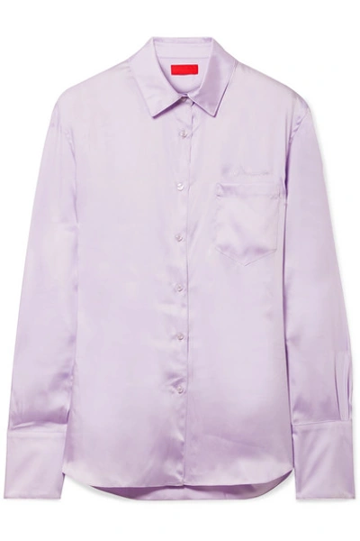 Shop Commission Banker Embroidered Satin-twill Shirt In Lilac