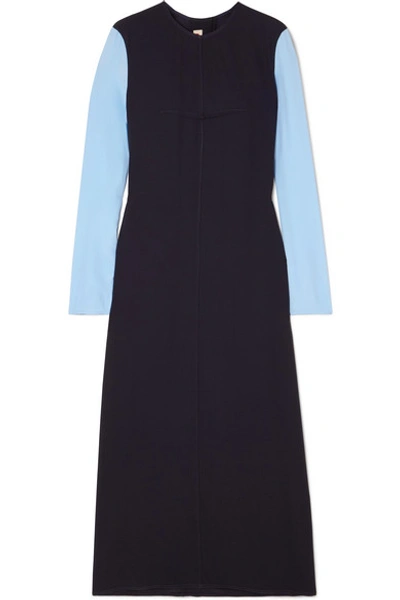 Shop Marni Two-tone Crepe And Crepe De Chine Maxi Dress In Navy