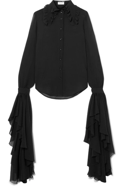 Shop Saint Laurent Ruffled Silk-chiffon Blouse In Black