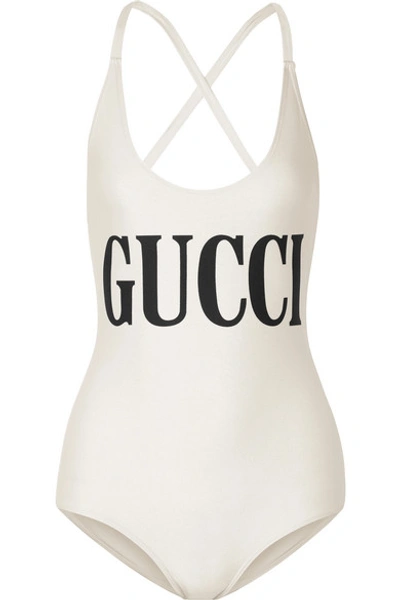 Shop Gucci Printed Stretch Bodysuit In Ivory