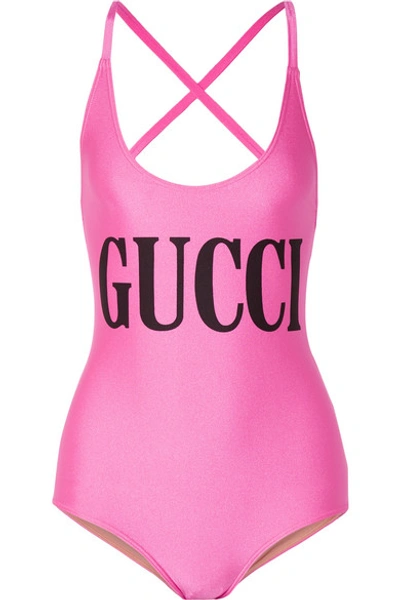 Shop Gucci Printed Stretch Bodysuit In Bubblegum