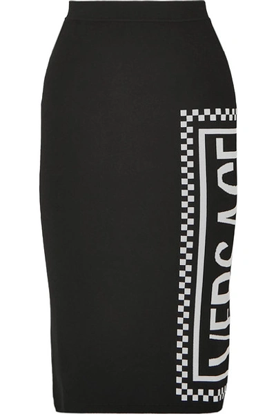 Shop Versace Intarsia-knit Skirt In Black