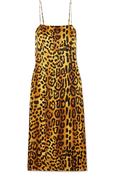 Shop Adam Lippes Leopard-print Hammered Silk-crepe Dress In Brown