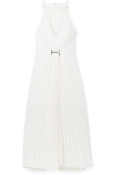 Shop Dion Lee Wrap-effect Pleated Canvas Midi Dress In Ivory