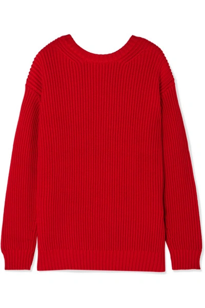 Shop Chinti & Parker Weekend Ribbed Cotton Sweater In Red