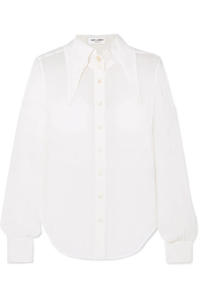 Shop Saint Laurent Silk-chiffon Blouse In White