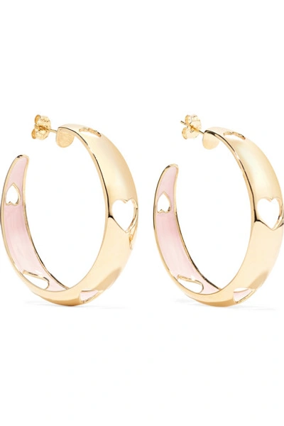 Shop Alison Lou Heart 14-karat Gold And Enamel Hoop Earrings