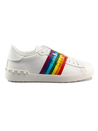 Shop Valentino Studded Sneakers In White/rainbow