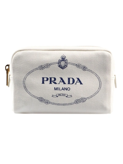 Shop Prada Cosmetic Pouch In Bianco+blu