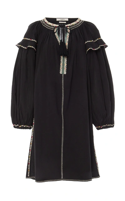 Shop Isabel Marant Étoile Ralya Embroidered Cotton-gauze Mini Dress In Black