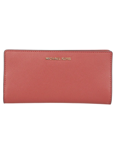 Shop Michael Kors Logo Plaque Zip Around Wallet In Rosso/blu 