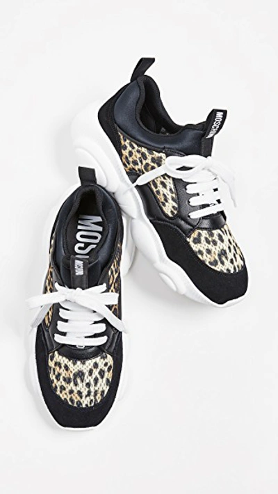 Shop Moschino Trainer Sneakers In Black/cheetah