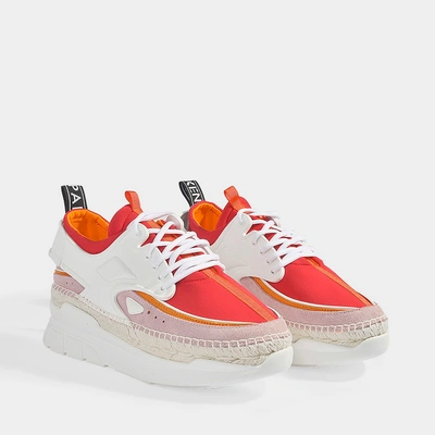 Shop Kenzo | K Elastic Lace Up Easpdrilles In Pink, White And Red Polyamide And Jute