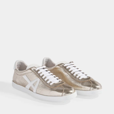 Shop Aquazzura The A Sneakers In Platino And White Textured Nappa An Calf Leather