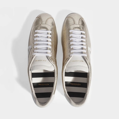 Shop Aquazzura The A Sneakers In Platino And White Textured Nappa An Calf Leather