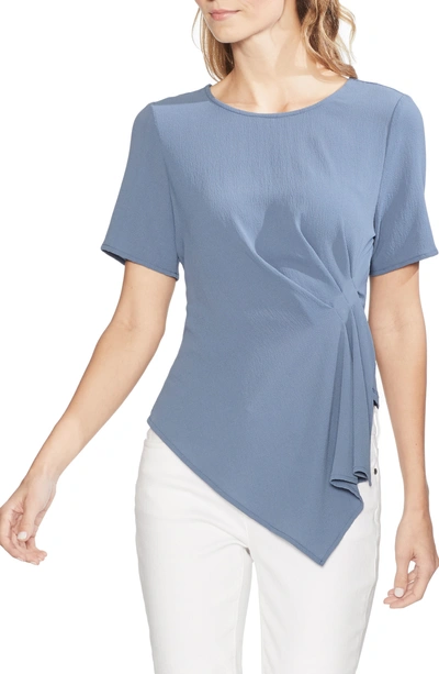 Shop Vince Camuto Side Pleat Mixed Media Blouse In Dusty Blue