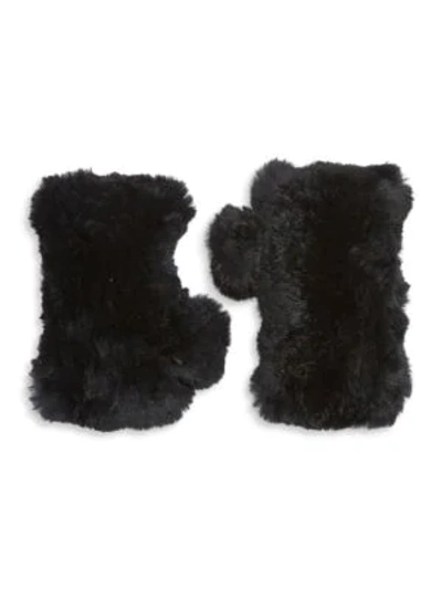 Shop Surell Women's Dyed Rabbit Fur Fingerless Gloves In Black
