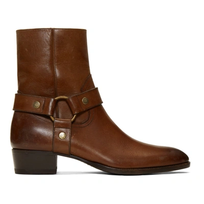Shop Saint Laurent Brown Wyatt 40 Harness Boots