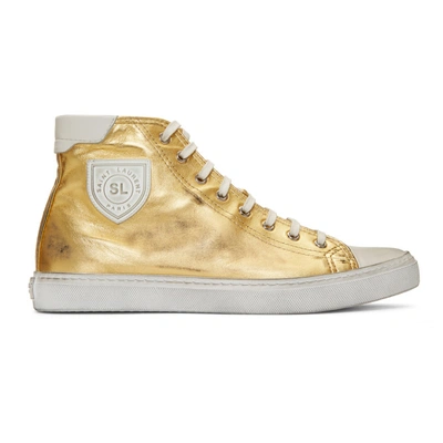 Shop Saint Laurent Gold Bedford Mid-top Sneakers In 8088 Gold/w