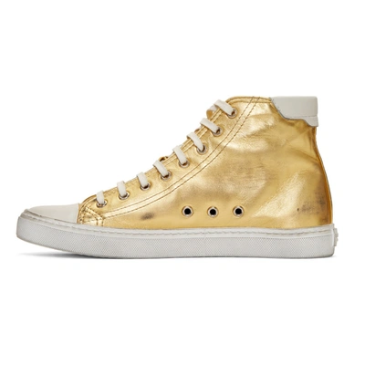 Shop Saint Laurent Gold Bedford Mid-top Sneakers In 8088 Gold/w