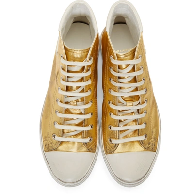 Shop Saint Laurent Gold Bedford Mid-top Sneakers In 8088 Gold/w