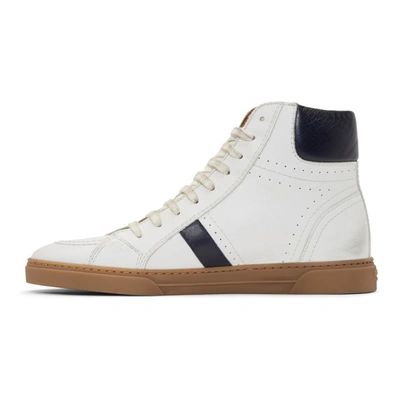 Shop Saint Laurent White & Navy Joe Mid-top Sneakers