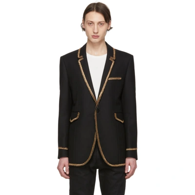 Shop Saint Laurent Black And Gold Chevron Blazer In 1000 Black