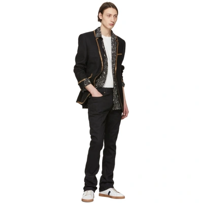 Shop Saint Laurent Black And Gold Chevron Blazer In 1000 Black