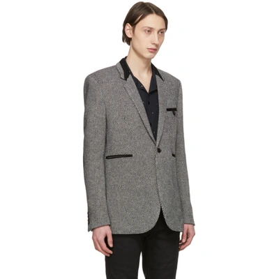 Shop Saint Laurent Black And Off-white Tweed Allure Blazer In 1095nrcrai