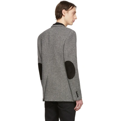 Shop Saint Laurent Black And Off-white Tweed Allure Blazer In 1095nrcrai