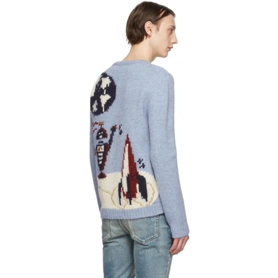 Shop Saint Laurent Blue Jacquard Robot Sweater In 4202blumult